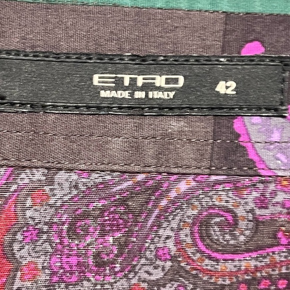 ETRO Shirt Womens Paisley Button Up Long Sleeve Stretch Cotton Purple Italy - Picture 10 of 13